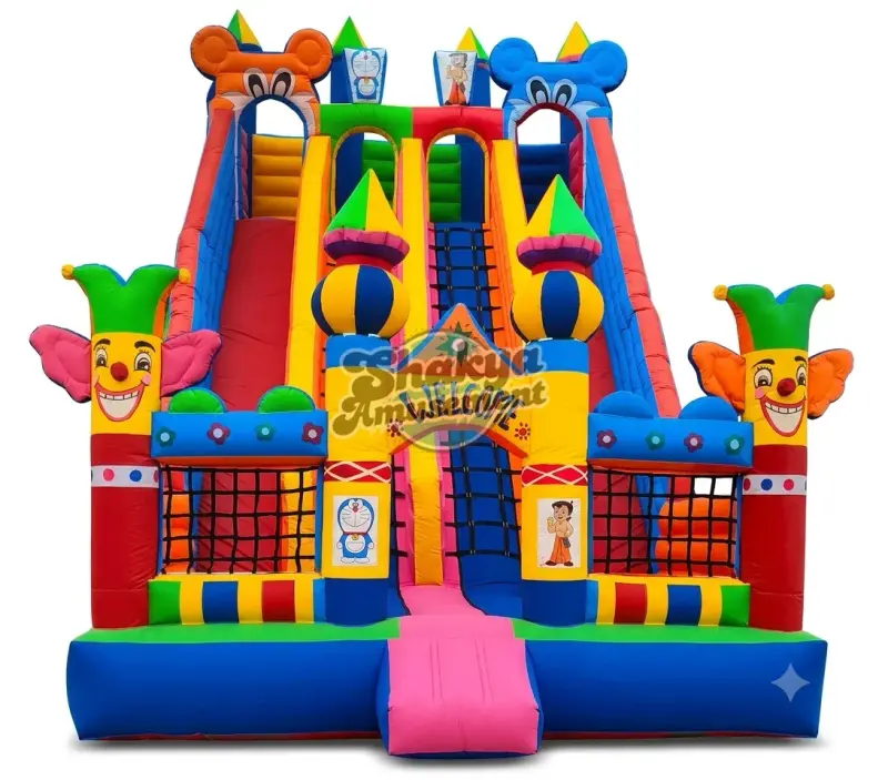 18x24 Ft 4-Lane Clown Welcome Gate Bouncy Castle (SB182422010A) - Commercial Inflatable Bounce Castles Manufacturer Delhi