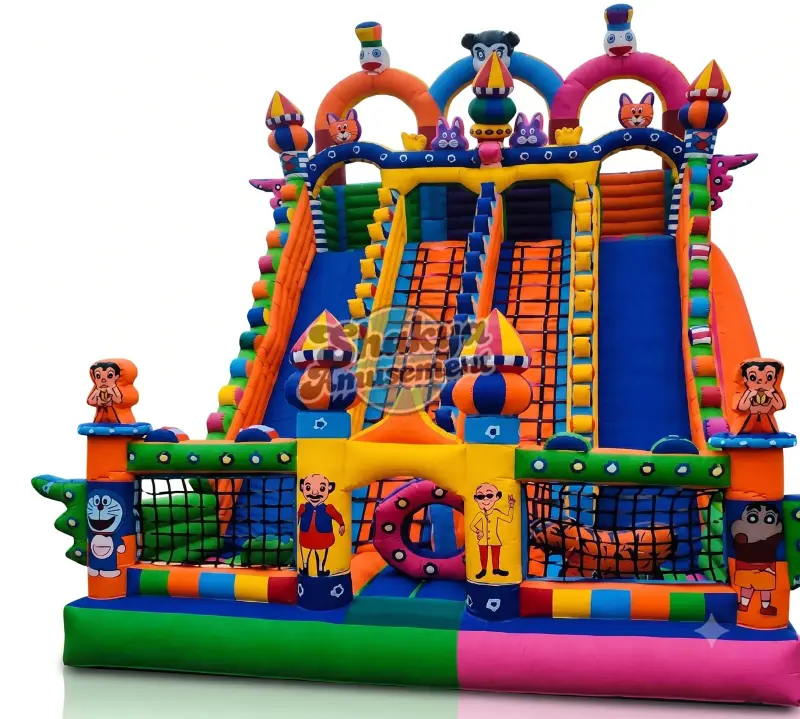 18x26 Ft 4-Lane Cartoon Play Zone Bouncy Castle with Climbing Nets (SB182628005A)