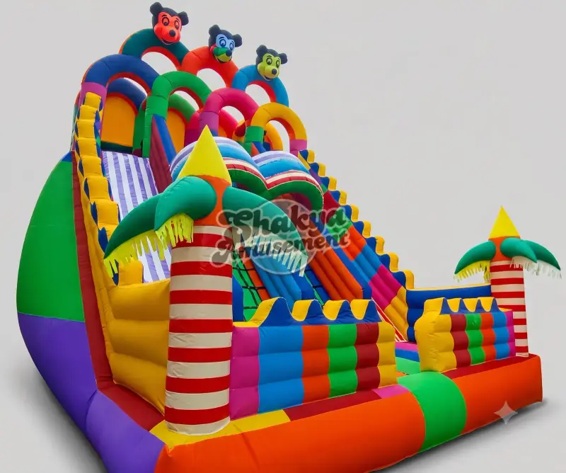 18x26 Ft 4-Lane Mickey Mouse Bouncy Castle – Palm Tree Rainbow Slide (SB182624008A)