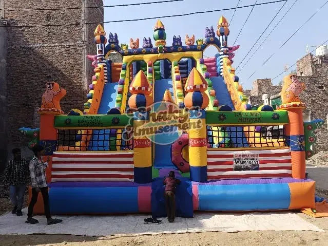 22x26 Ft 5-Lane Cartoon Castle Play Zone Bouncy with Welcome Gate (SB222622003A)